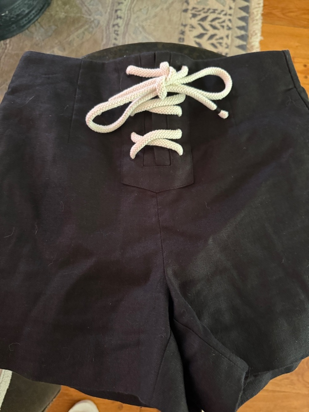 J Crew Black Linen Shorts with Front Lace-Up Detail